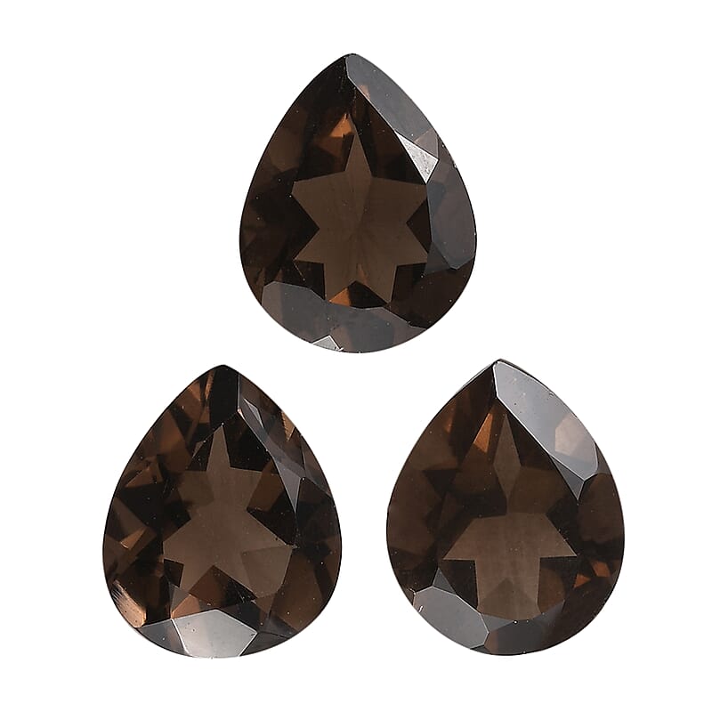 Brazilian Smoky Quartz Set of 3 (Pear 10x8 mm) 5.66 ctw Loose gemstone