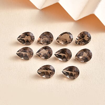 AA Brazilian Smoky Quartz Set of 10 (Pear 8x6 mm) 9.47 ctw Loose gemstone