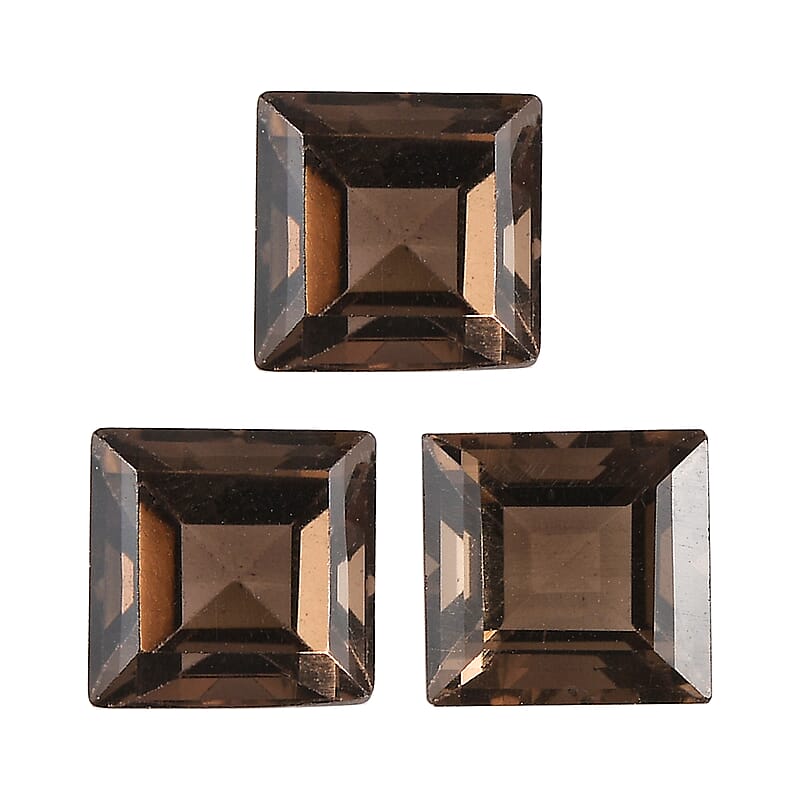 Brazilian Smoky Quartz Set of 3 (Sqr 7 mm) 4.67 ctw Loose Gemstone