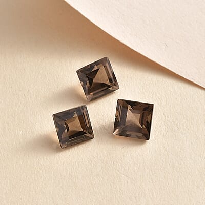 Brazilian Smoky Quartz Set of 3 (Sqr 7 mm) 4.67 ctw Loose Gemstone