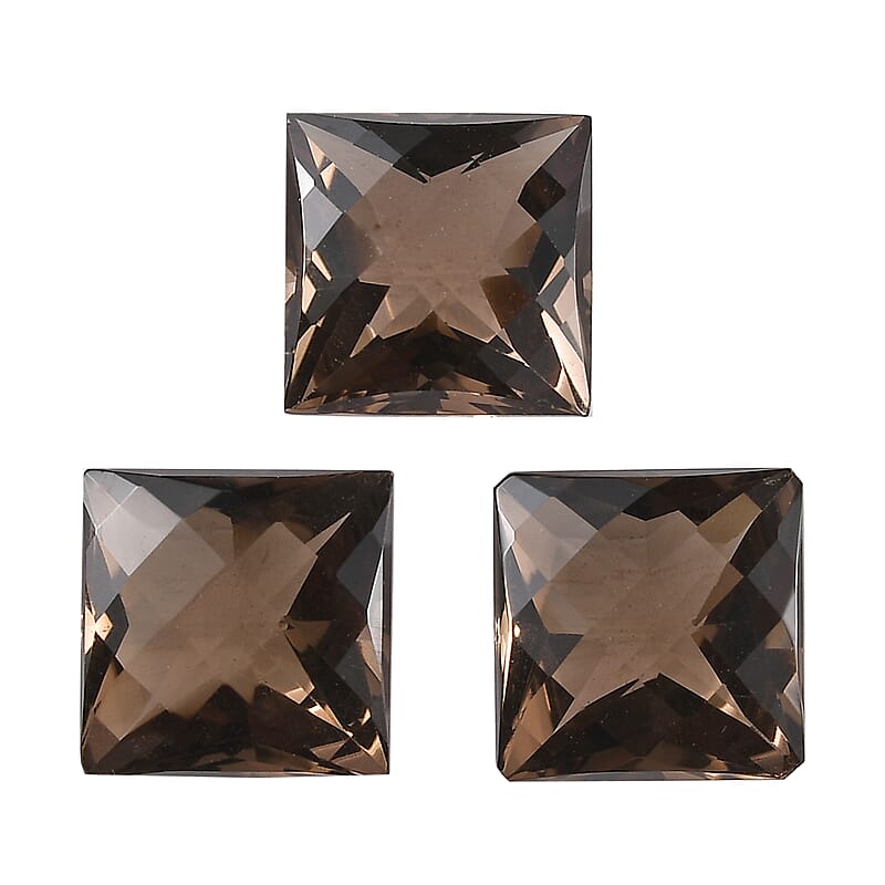 Brazilian Smoky Quartz Set of 3 (Sqr 8 mm) 7.05 ctw Loose gemstone