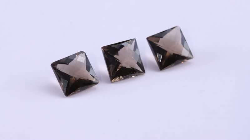 Brazilian Smoky Quartz Set of 3 (Sqr 8 mm) 7.05 ctw Loose gemstone