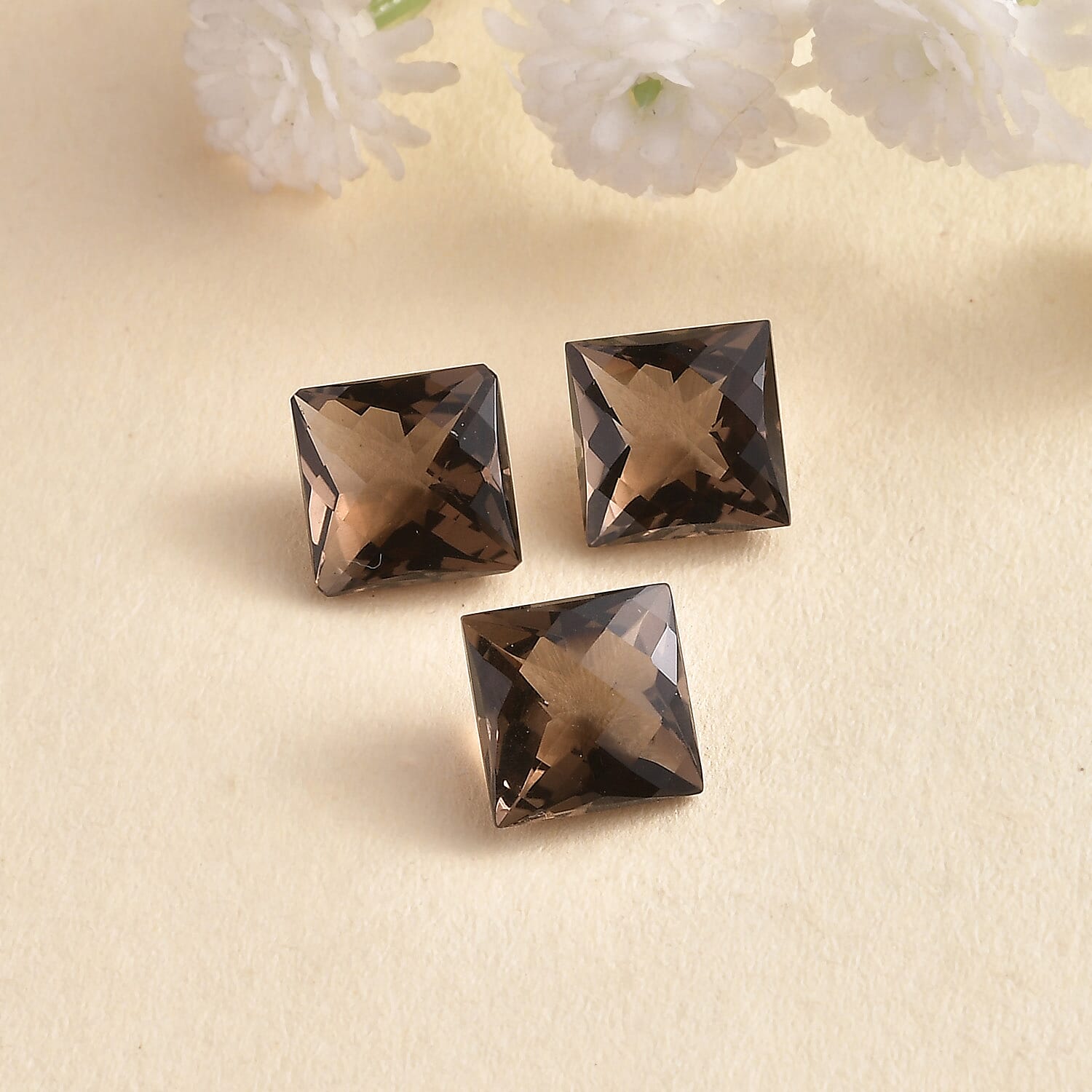 Brazilian Smoky Quartz Set of 3 (Sqr 8 mm) 7.05 ctw Loose gemstone