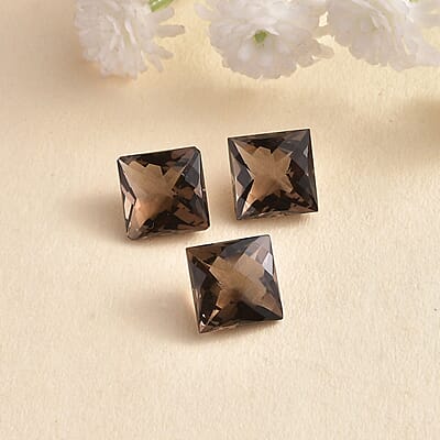 Brazilian Smoky Quartz Set of 3 (Sqr 8 mm) 7.05 ctw Loose gemstone