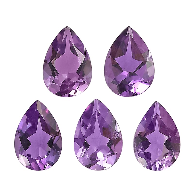AA Rose De France Amethyst Set of 5 (Pear 6x4 mm) 1.69 ctw Loose gemstone