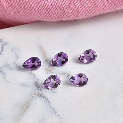AA Rose De France Amethyst Set of 5 (Pear 6x4 mm) 1.69 ctw Loose gemstone