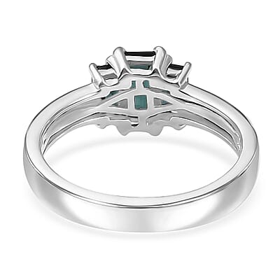 Premium Monte Belo Indicolite 3 Stone Ring in Rhodium Over Sterling Silver (Size 10.0) 1.10 ctw