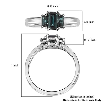 Premium Monte Belo Indicolite 3 Stone Ring in Rhodium Over Sterling Silver (Size 10.0) 1.10 ctw