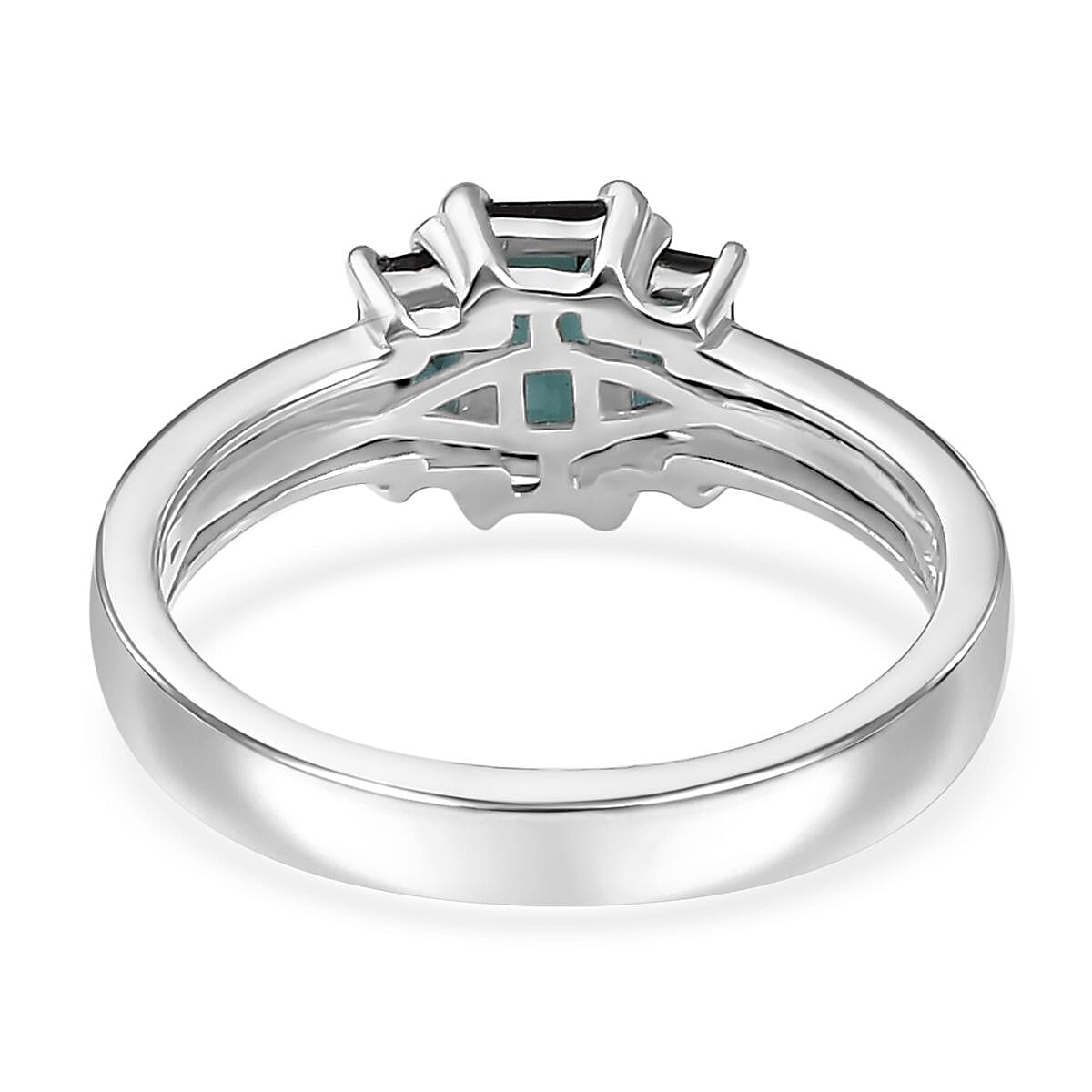Premium Monte Belo Indicolite 3 Stone Ring in Rhodium Over Sterling Silver (Size 9.0) 1.10 ctw image number 4