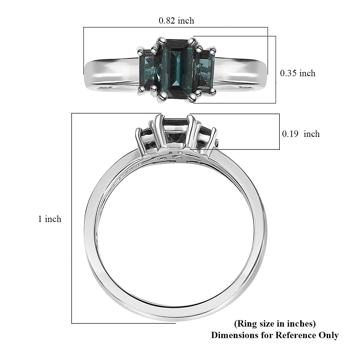 Premium Monte Belo Indicolite 3 Stone Ring in Rhodium Over Sterling Silver (Size 9.0) 1.10 ctw image number 5