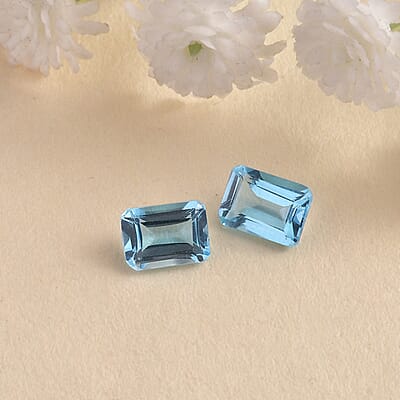 Swiss Blue Topaz Set of 2 (Oct 7x5 mm) 2.33 ctw Loose gemstone