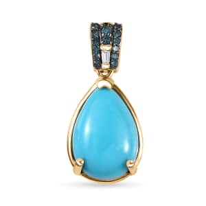 Luxoro 10K Yellow Gold Premium Sleeping Beauty Turquoise, G-H I2 Blue and White Diamond Pendant 3.80 ctw