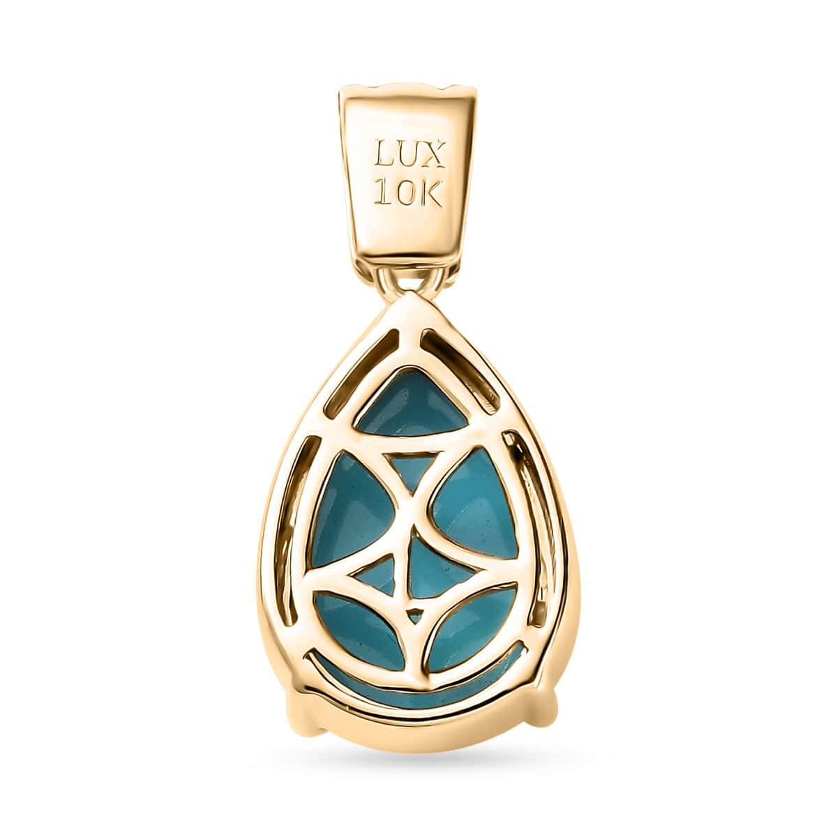 Luxoro 10K Yellow Gold Premium Sleeping Beauty Turquoise, G-H I2 Blue and White Diamond Pendant 3.80 ctw image number 4