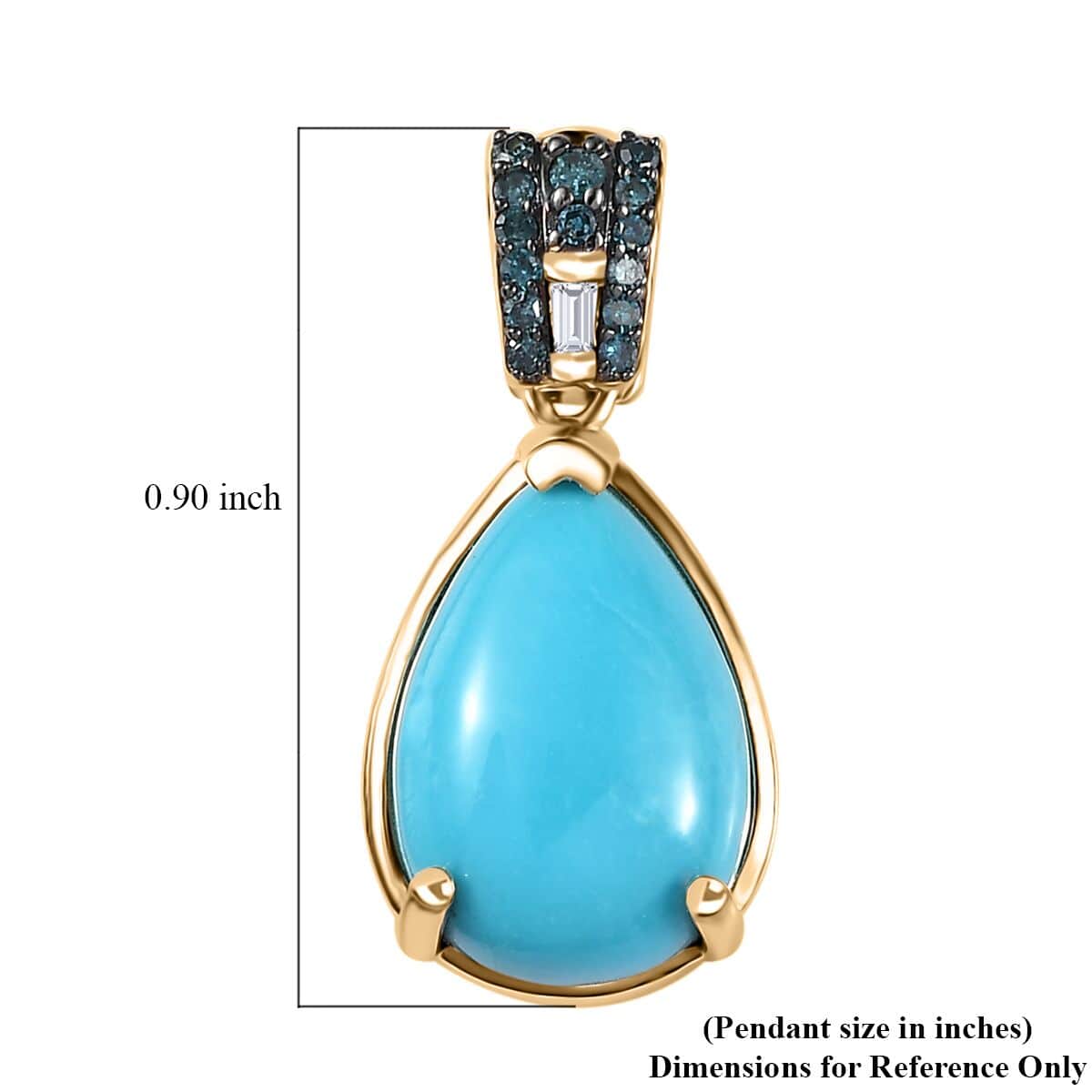 Luxoro 10K Yellow Gold Premium Sleeping Beauty Turquoise, G-H I2 Blue and White Diamond Pendant 3.80 ctw image number 5