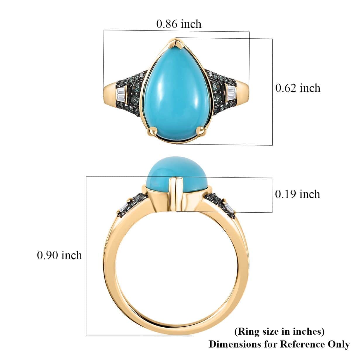 Luxoro 10K Yellow Gold Premium Sleeping Beauty Turquoise, G-H I2 Blue and White Diamond Ring (Size 10.0) 3.85 ctw image number 5