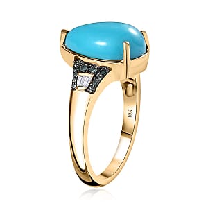 Luxoro 10K Yellow Gold Premium Sleeping Beauty Turquoise, G-H I2 Blue and White Diamond Ring (Size 10.5) 3.85 ctw