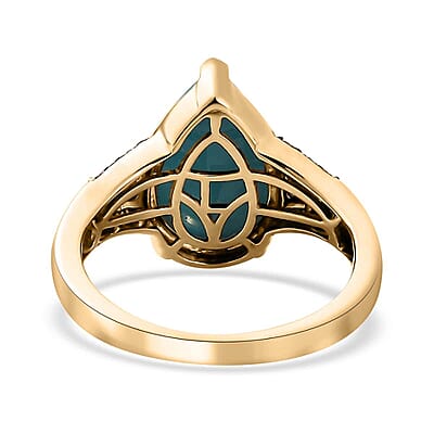Luxoro 10K Yellow Gold Premium Sleeping Beauty Turquoise, G-H I2 Blue and White Diamond Ring (Size 13.0) 3.85 ctw
