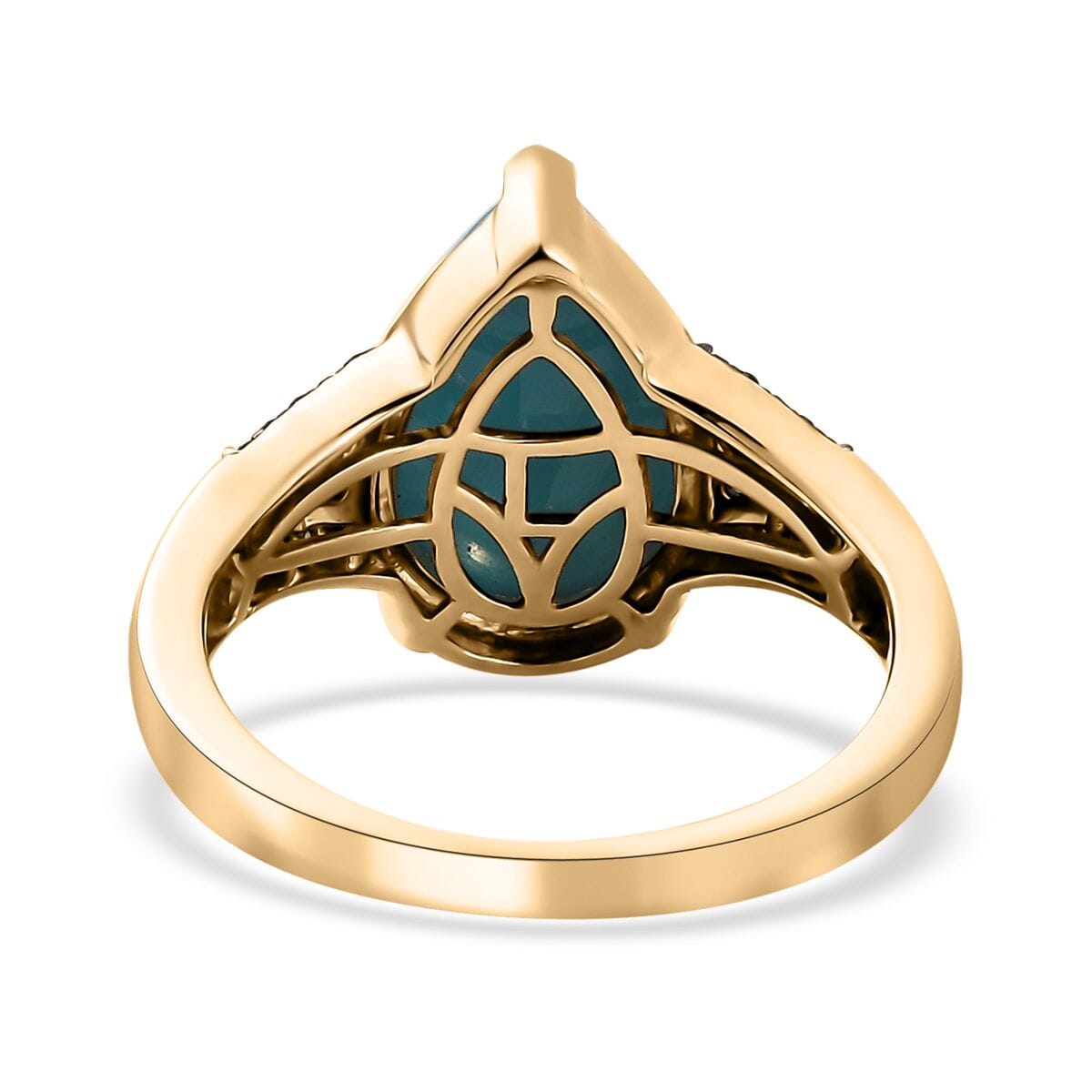 Luxoro 10K Yellow Gold Premium Sleeping Beauty Turquoise, G-H I2 Blue and White Diamond Ring (Size 6.0) 3.85 ctw image number 4