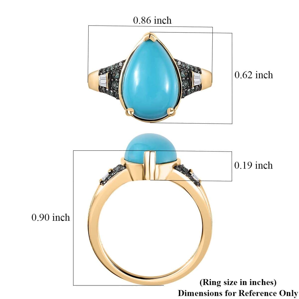 Luxoro 10K Yellow Gold Premium Sleeping Beauty Turquoise, G-H I2 Blue and White Diamond Ring (Size 6.5) 3.85 ctw image number 5