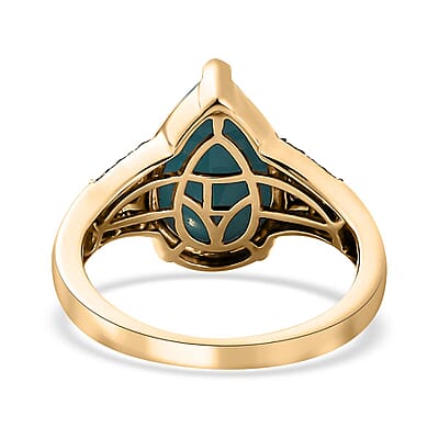Luxoro 10K Yellow Gold Premium Sleeping Beauty Turquoise, G-H I2 Blue and White Diamond Ring (Size 7.0) 3.85 ctw