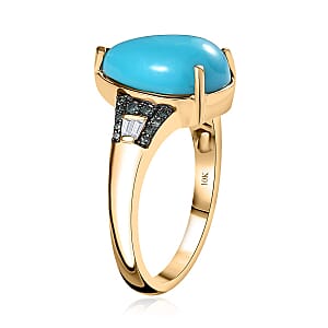 Luxoro 10K Yellow Gold Premium Sleeping Beauty Turquoise, G-H I2 Blue and White Diamond Ring (Size 8.0) 3.85 ctw