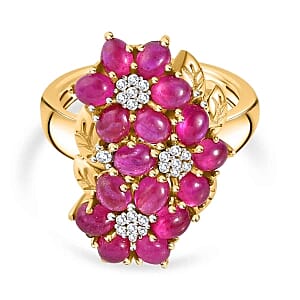 African Ruby and White Zircon 4.45 ctw Cluster Ring in Vermeil Yellow Gold Over Sterling Silver (Size 9)