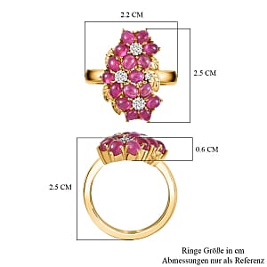 African Ruby and White Zircon 4.45 ctw Cluster Ring in Vermeil Yellow Gold Over Sterling Silver (Size 9)