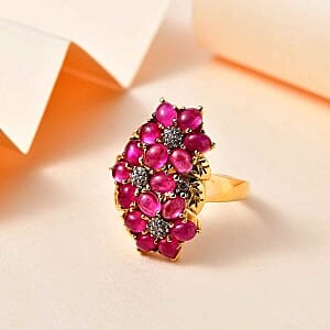 African Ruby and White Zircon 4.45 ctw Cluster Ring in Vermeil Yellow Gold Over Sterling Silver (Size 11.5)
