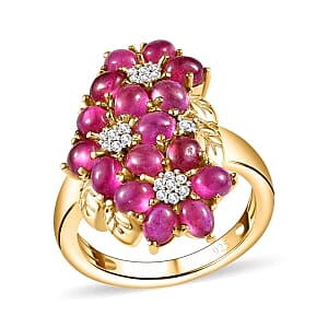 African Ruby and White Zircon 4.45 ctw Cluster Ring in Vermeil Yellow Gold Over Sterling Silver (Size 11.5)