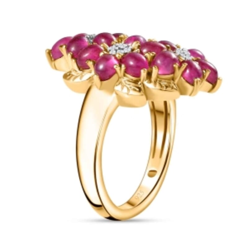 African Ruby and White Zircon 4.45 ctw Cluster Ring in Vermeil Yellow Gold Over Sterling Silver (Size 11.5)