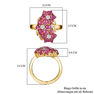 African Ruby and White Zircon 4.45 ctw Cluster Ring in Vermeil Yellow Gold Over Sterling Silver (Size 11.5)