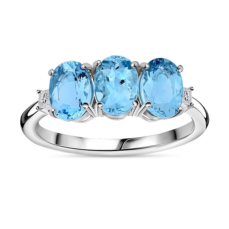Certified & Appraised Rhapsody 950 Platinum AAAA Santa Maria Aquamarine and E-F VS Diamond Trilogy Ring (Size 10.0) 2.20 ctw