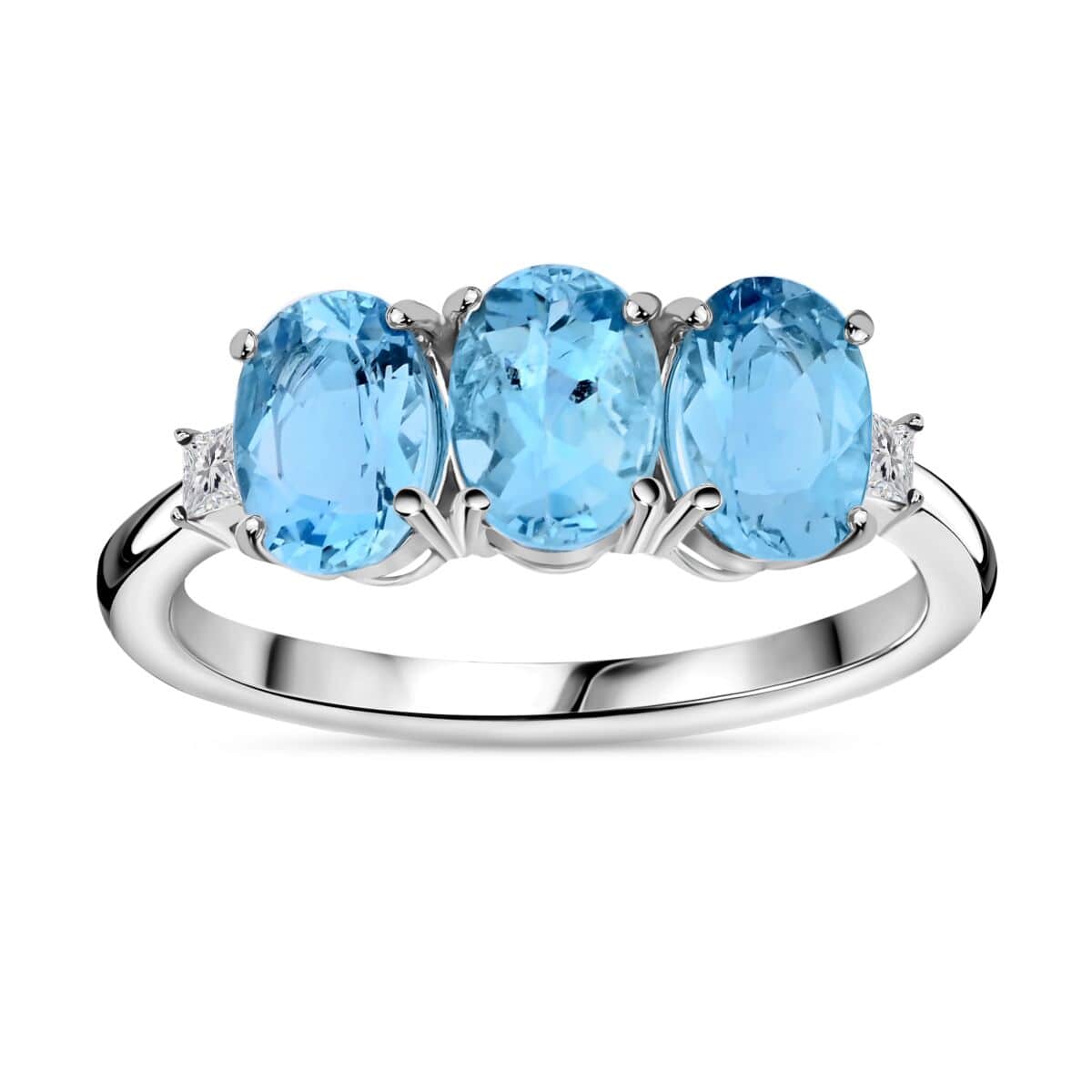 Certified & Appraised Rhapsody 950 Platinum AAAA Santa Maria Aquamarine and E-F VS Diamond Trilogy Ring (Size 6.0) 2.20 ctw image number 0
