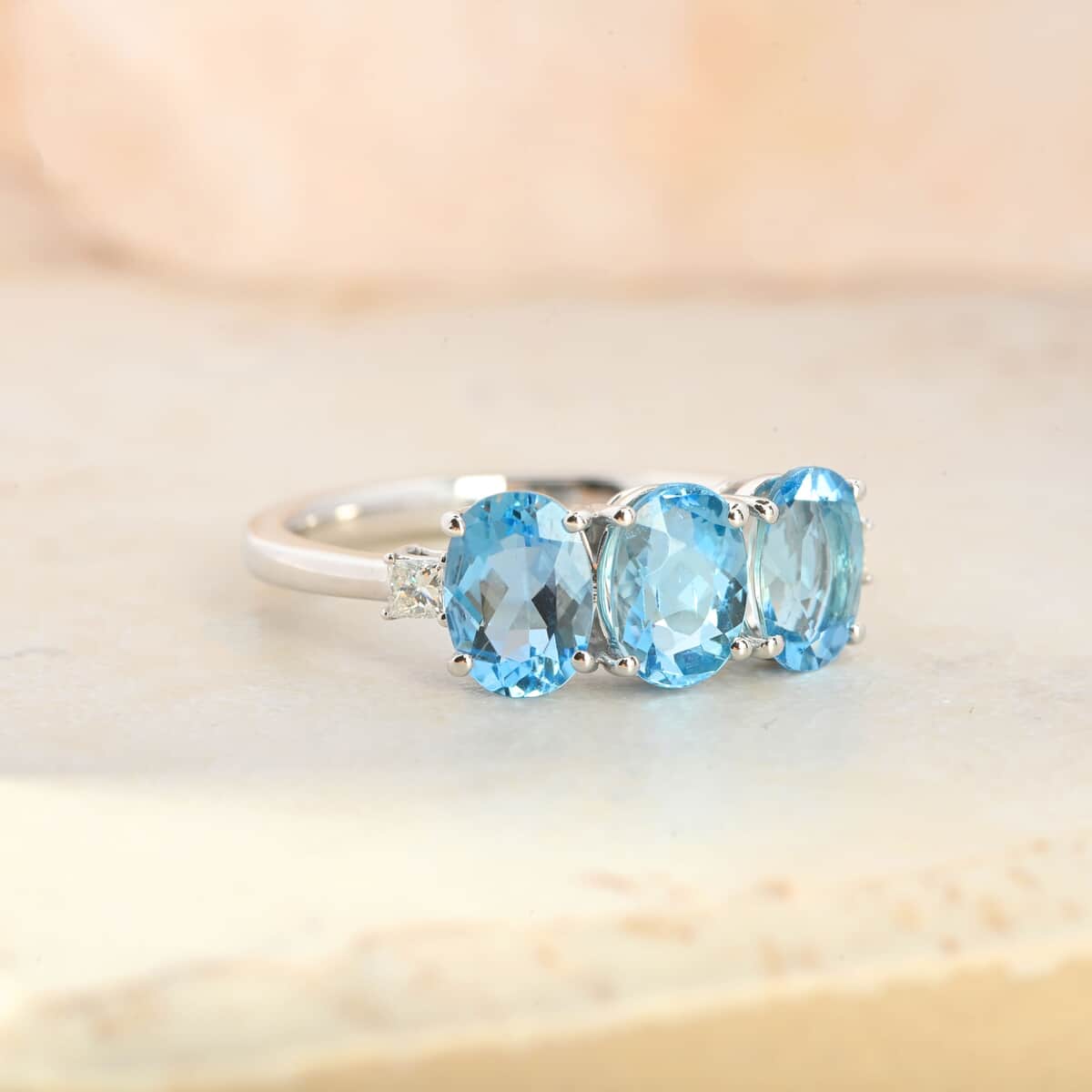 Certified & Appraised Rhapsody 950 Platinum AAAA Santa Maria Aquamarine and E-F VS Diamond Trilogy Ring (Size 6.0) 2.20 ctw image number 1