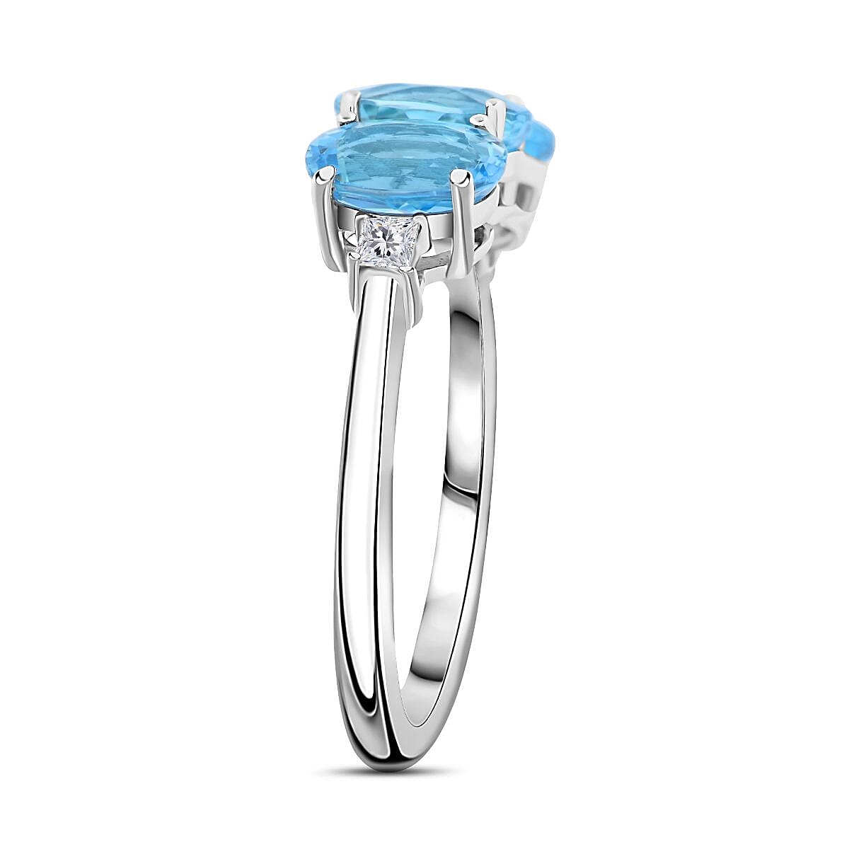 Certified & Appraised Rhapsody 950 Platinum AAAA Santa Maria Aquamarine and E-F VS Diamond Trilogy Ring (Size 6.5) 2.20 ctw image number 3