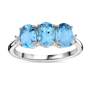 Certified & Appraised Rhapsody 950 Platinum AAAA Santa Maria Aquamarine and E-F VS Diamond Trilogy Ring (Size 7.0) 2.20 ctw