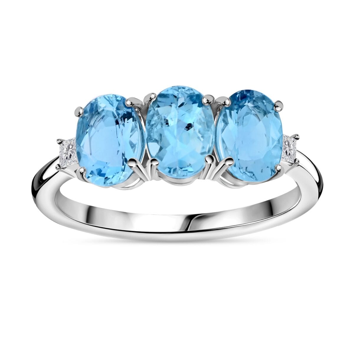Certified & Appraised Rhapsody 950 Platinum AAAA Santa Maria Aquamarine and E-F VS Diamond Trilogy Ring (Size 8.0) 2.20 ctw image number 0