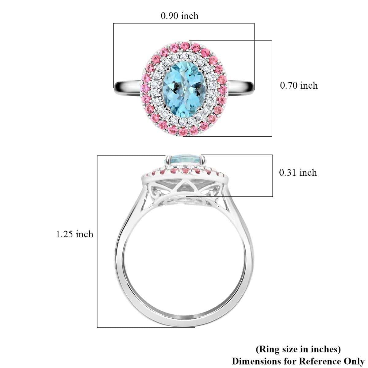 Certified & Appraised Luxoro 14K White Gold AAA Santa Maria Aquamarine, Pink Spinel and G-H I2 Diamond Ring (Size 10.0) 4.50 Grams 2.25 ctw image number 5