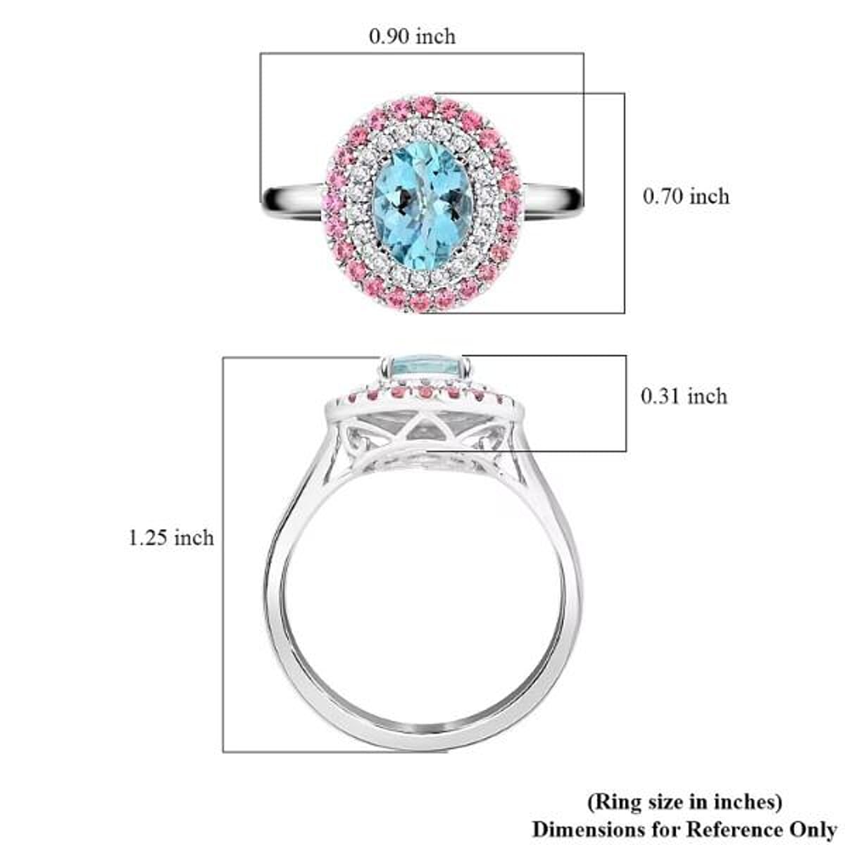Certified Luxoro AAA Santa Maria Aquamarine, Pink Spinel, Diamond Ring in 14K White Gold 2.25 ctw (Size 6.0) image number 6