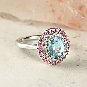 Certified Luxoro AAA Santa Maria Aquamarine, Pink Spinel, Diamond Ring in 14K White Gold 2.25 ctw (Size 6.5)