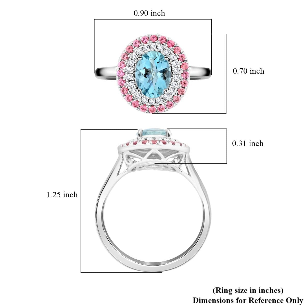 Certified & Appraised Luxoro 14K White Gold AAA Santa Maria Aquamarine, Pink Spinel and G-H I2 Diamond Ring (Size 8.0) 4.50 Grams 2.25 ctw image number 5