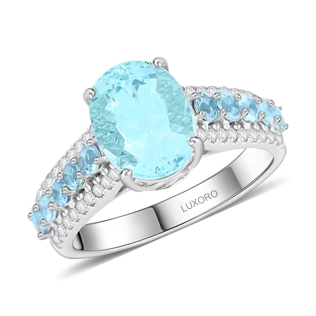 Certified & Appraised Luxoro AAA Santa Maria Aquamarine and G-H I2 Diamond 3.20 ctw Ring in 14K White Gold (Size 10.0) 4.56 Grams image number 0