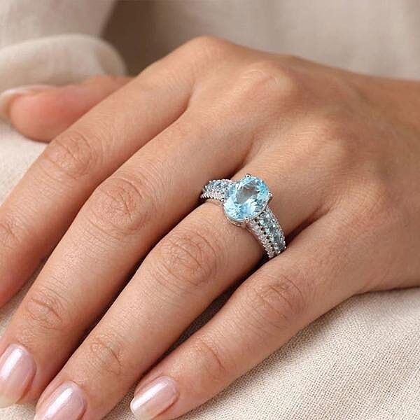 Certified & Appraised Luxoro AAA Santa Maria Aquamarine and G-H I2 Diamond 3.20 ctw Ring in 14K White Gold (Size 10.0) 4.56 Grams
