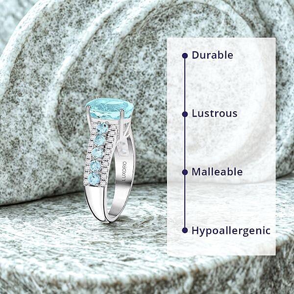 Certified & Appraised Luxoro AAA Santa Maria Aquamarine and G-H I2 Diamond 3.20 ctw Ring in 14K White Gold (Size 10.0) 4.56 Grams