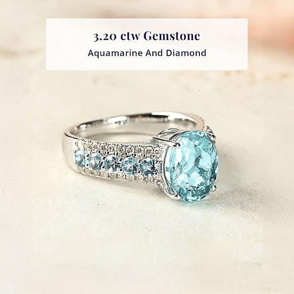 Certified & Appraised Luxoro AAA Santa Maria Aquamarine and G-H I2 Diamond 3.20 ctw Ring in 14K White Gold (Size 10.0) 4.56 Grams