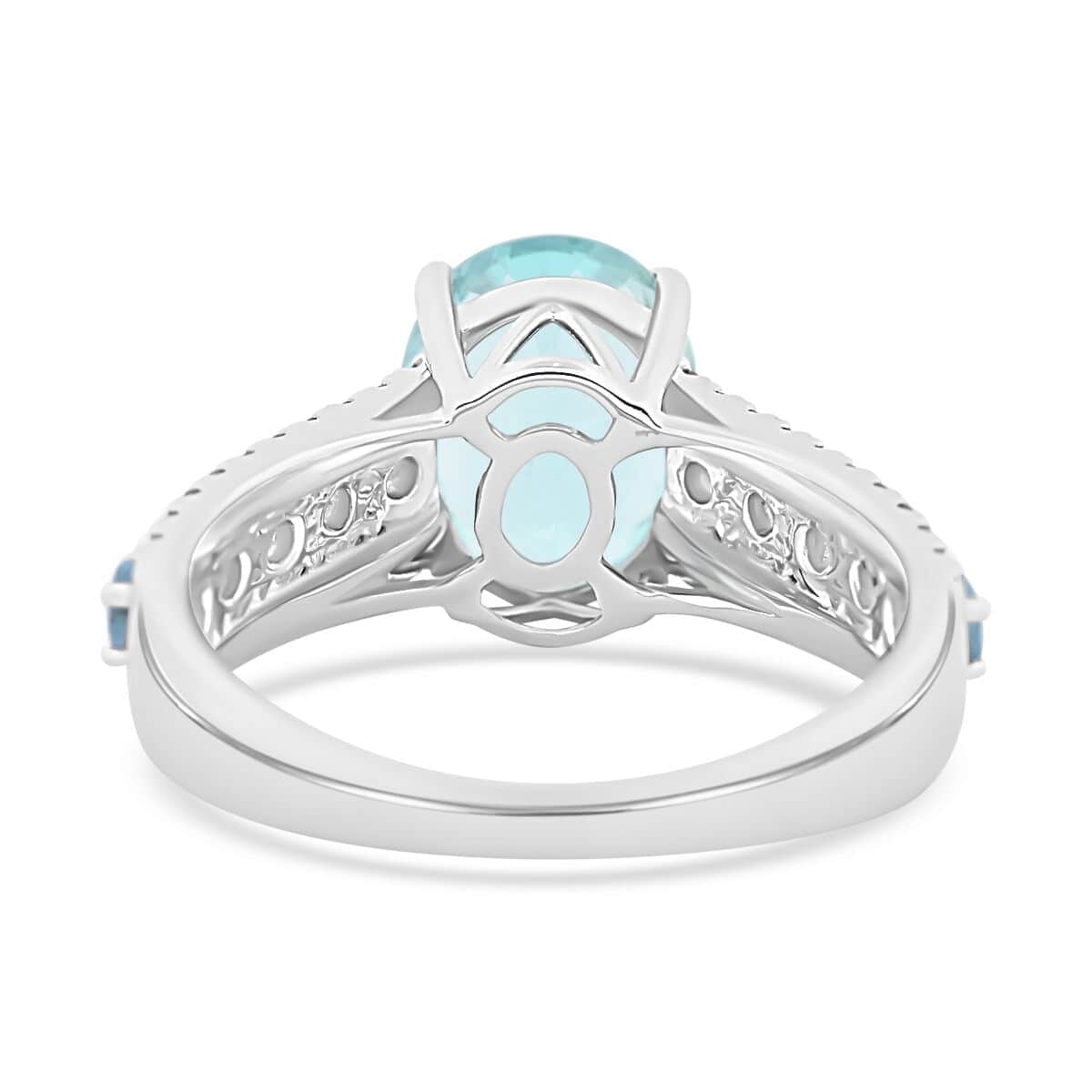 Certified & Appraised Luxoro AAA Santa Maria Aquamarine and G-H I2 Diamond 3.20 ctw Ring in 14K White Gold (Size 10.0) 4.56 Grams image number 4