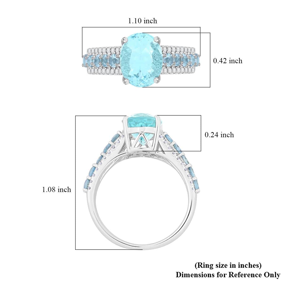 Certified & Appraised Luxoro AAA Santa Maria Aquamarine and G-H I2 Diamond 3.20 ctw Ring in 14K White Gold (Size 10.0) 4.56 Grams image number 5