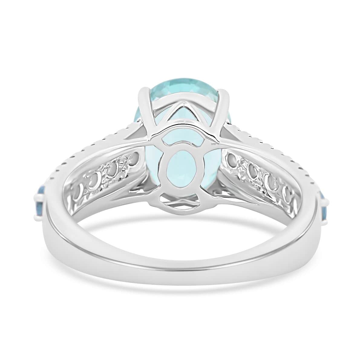 Certified & Appraised Luxoro AAA Santa Maria Aquamarine and G-H I2 Diamond 3.20 ctw Ring in 14K White Gold (Size 7.0) 4.56 Grams image number 4