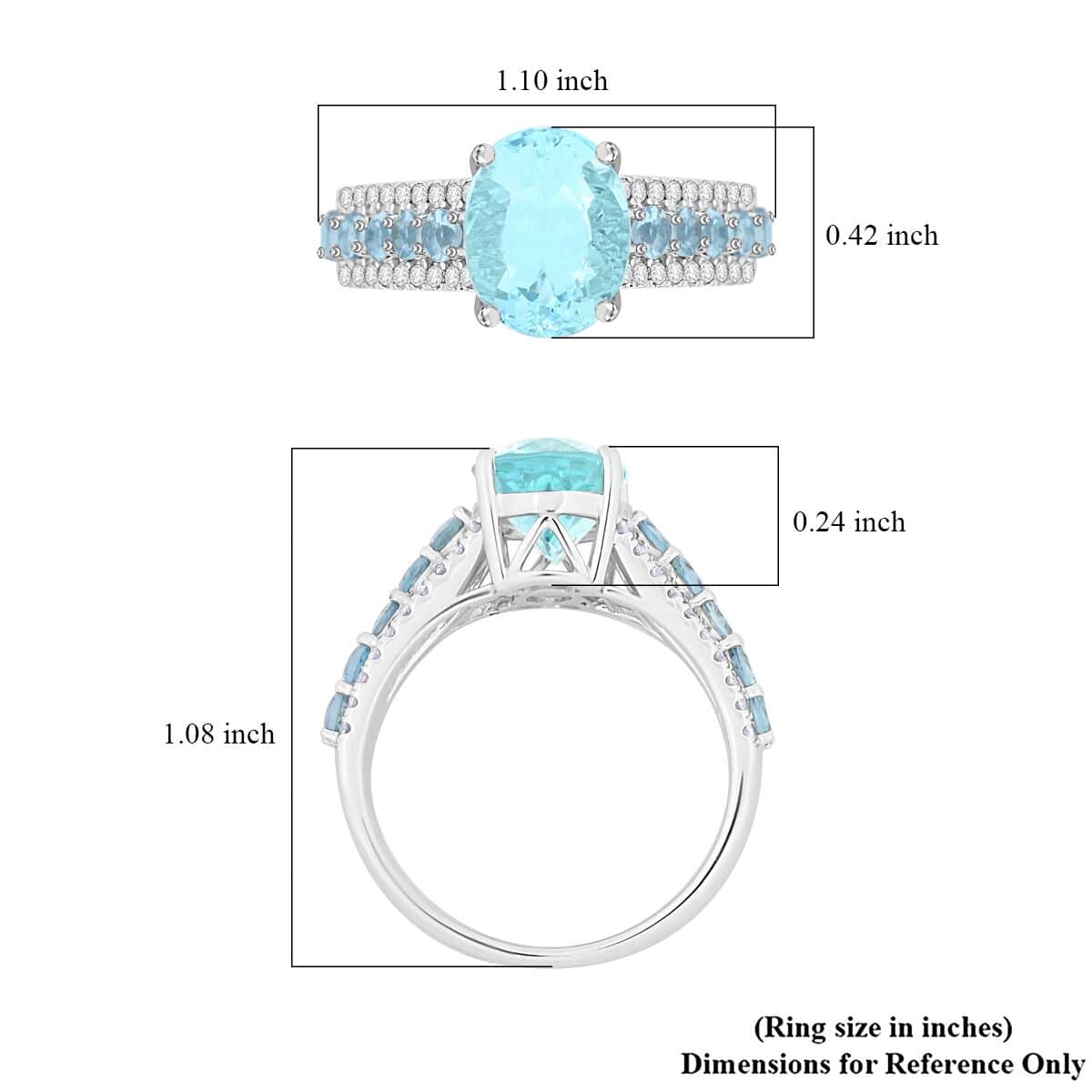 Certified & Appraised Luxoro AAA Santa Maria Aquamarine and G-H I2 Diamond 3.20 ctw Ring in 14K White Gold (Size 7.0) 4.56 Grams image number 5