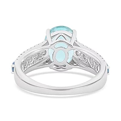 Certified & Appraised Luxoro AAA Santa Maria Aquamarine and G-H I2 Diamond 3.20 ctw Ring in 14K White Gold (Size 7.5) 4.56 Grams